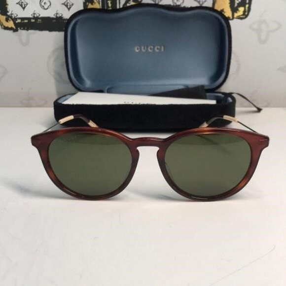 Brand New Gucci GG1048S 002 Round Sunglasses – Havana with Green Lenses ✨ - Picture 3 of 10